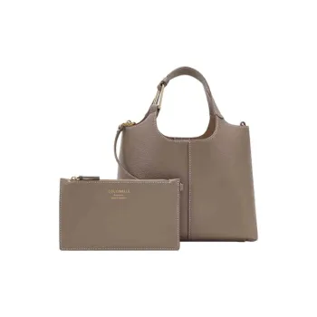 COCCINELLE Cow Leather Basket Bag Shoulder Bag Crossbody Bag Handbag Large Size Women's Warm Light Gray