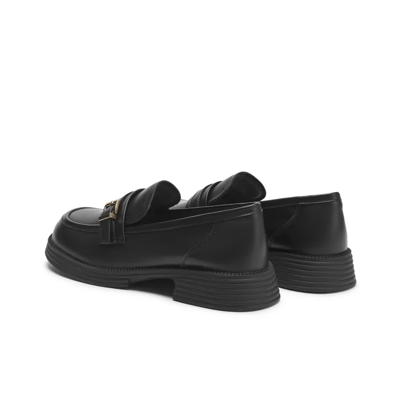 Hotwind Loafers Medium Heel Women's Black-2