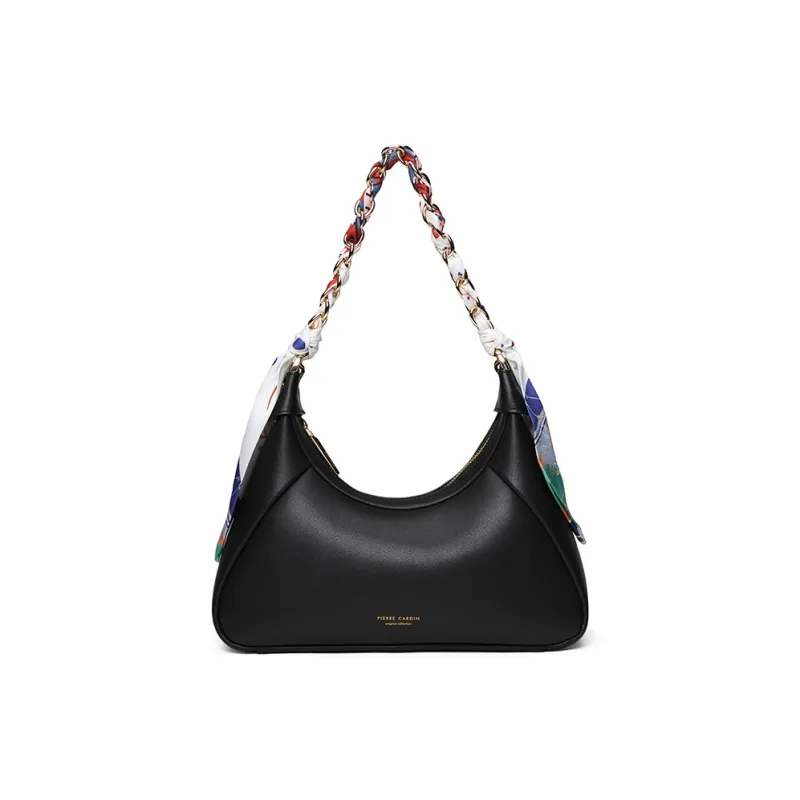 PIERRE CARDIN Cow Leather Shoulder Bag, Crescent Bag, Shoulder Bag Women's Black/Light Brown-1