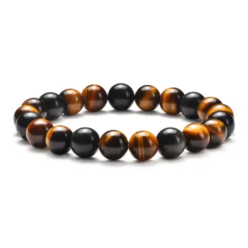 IDEAGEMER Tiger's Eye Stone Jade Bracelets Men's