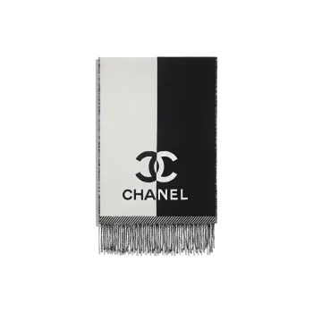CHANEL Fur Knit Scarves Women's Black/White