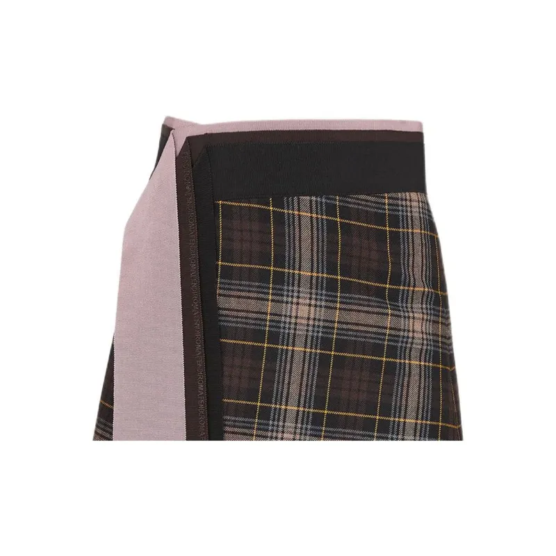 FENDI Tartan Asymmetric Hem Draped Skirt-5