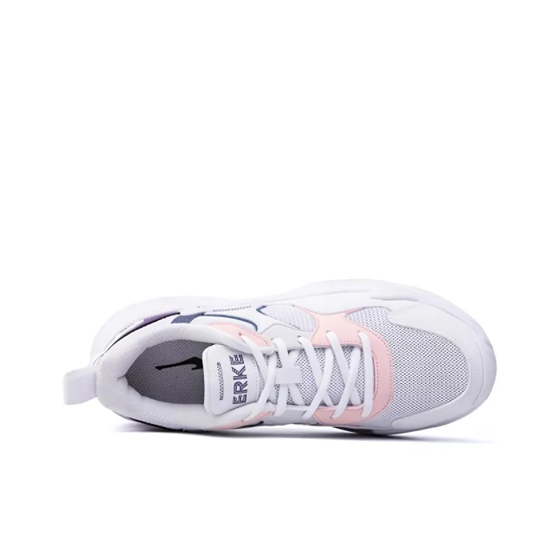 Erke Cushioned Anti Slip Wear Resistant Breathable Lightweight Low Top Casual Running Shoes Women's True White-2