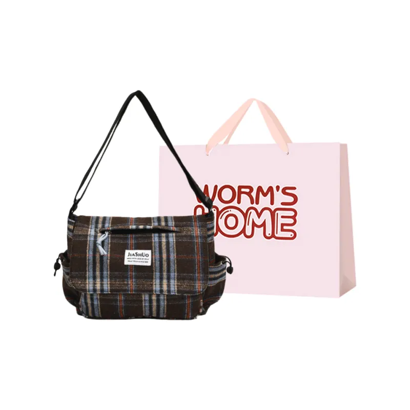 Worm's Home Woolen Messenger Bag Shoulder Bag Women's Dark Brown/Blue-3