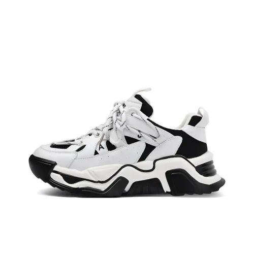CAMEIDO Low Top Chunky Sneakers Women's Black White