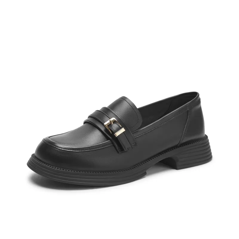 Hotwind Loafers Medium Heel Women's Black-1