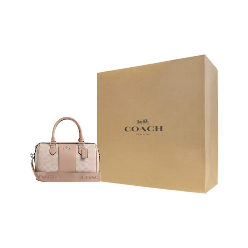 COACH Rowan Coated Canvas Shoulder Bag, Crossbody Bag, Handbag Women's Silver & Sand & Taupe-6