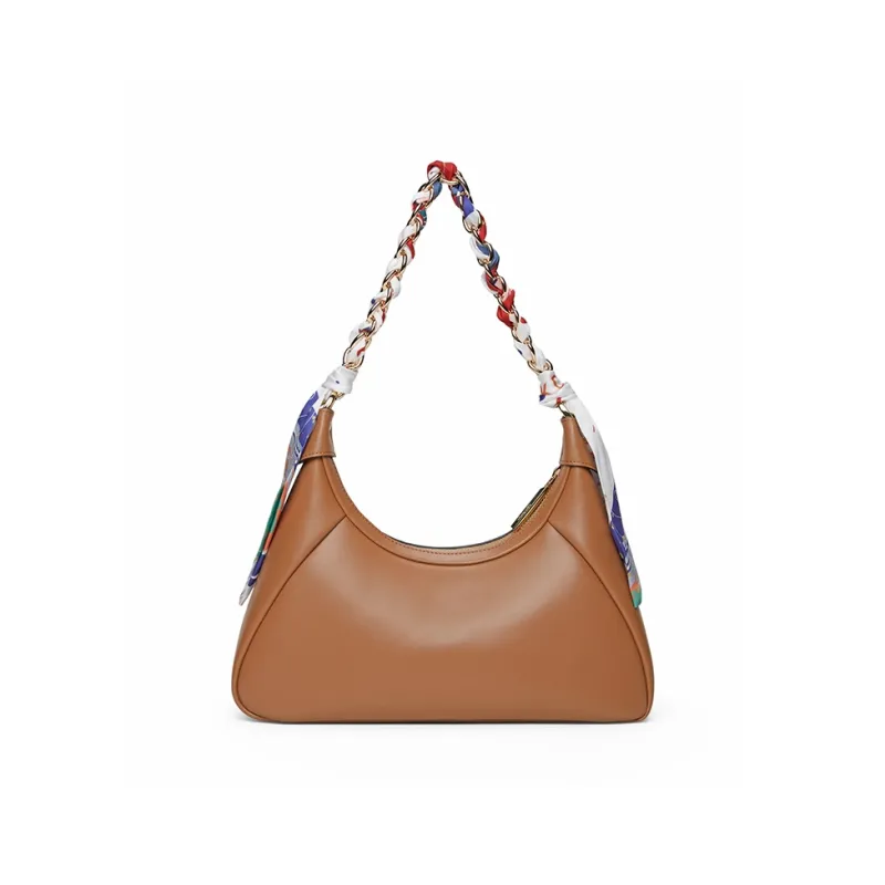 PIERRE CARDIN Cow Leather Shoulder Bag, Crescent Bag, Shoulder Bag Women's Black/Light Brown-7