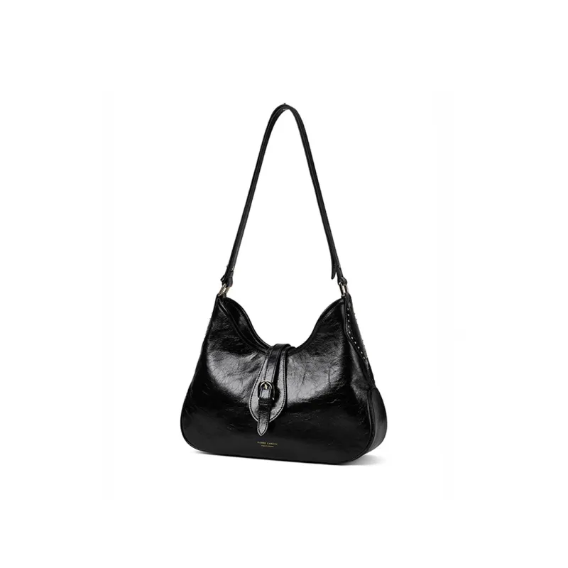 PIERRE CARDIN Oil Wax Cow Leather Crossbody Bag, Shoulder Bag Regular Women's Black/Bitter Coffee-3