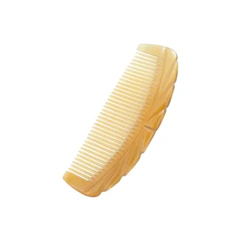 Shame Natural Embossed Ox Horn Comb, Hair Care Comb For Hair Nourishment Ox Horn Moon Comb Massage