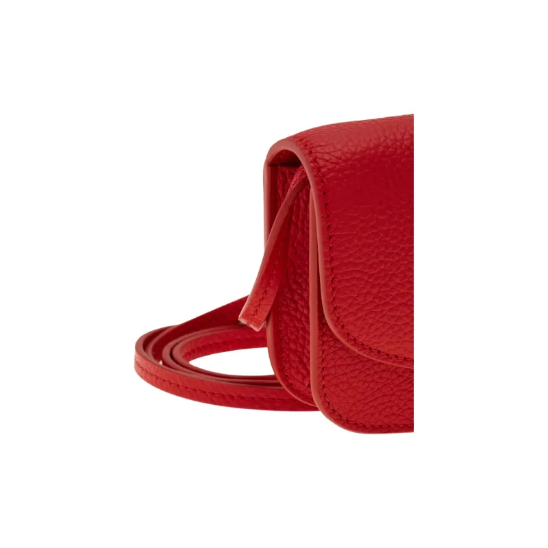 FERRAGAMO Textured Cow Leather Shoulder Bag Women's Flame Red-3