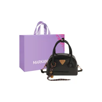 MARKANGARO Boston Bag Synthetic Leather Regular Women's Black+Charm/Coffee+Pendants