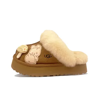 UGG EVA Fuzzy Slip-Resistant Abrasion-Resistant Wrap-toe Slippers Women's Chestnut Brown