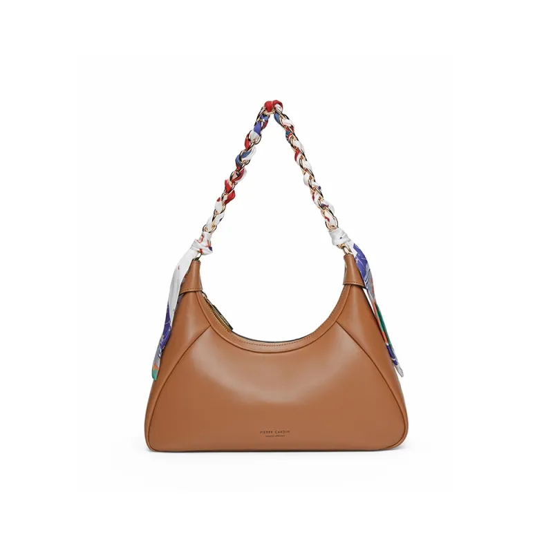 PIERRE CARDIN Cow Leather Shoulder Bag, Crescent Bag, Shoulder Bag Women's Black/Light Brown-6