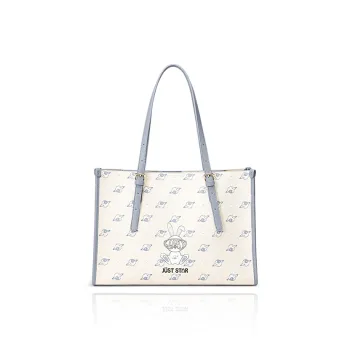 JUST STAR PVC Tote Bag Shopping Bag Shoulder Bag Large Size Women's Apricot/Phantom Blue