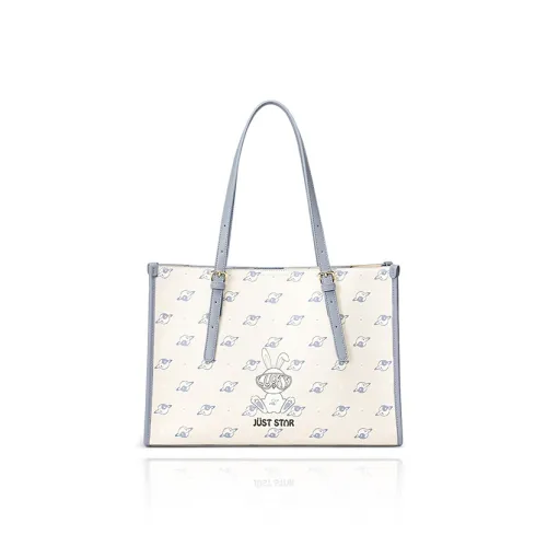 JUST STAR PVC Tote Bag Shopping Bag Shoulder Bag Large Size Women's Apricot/Phantom Blue
