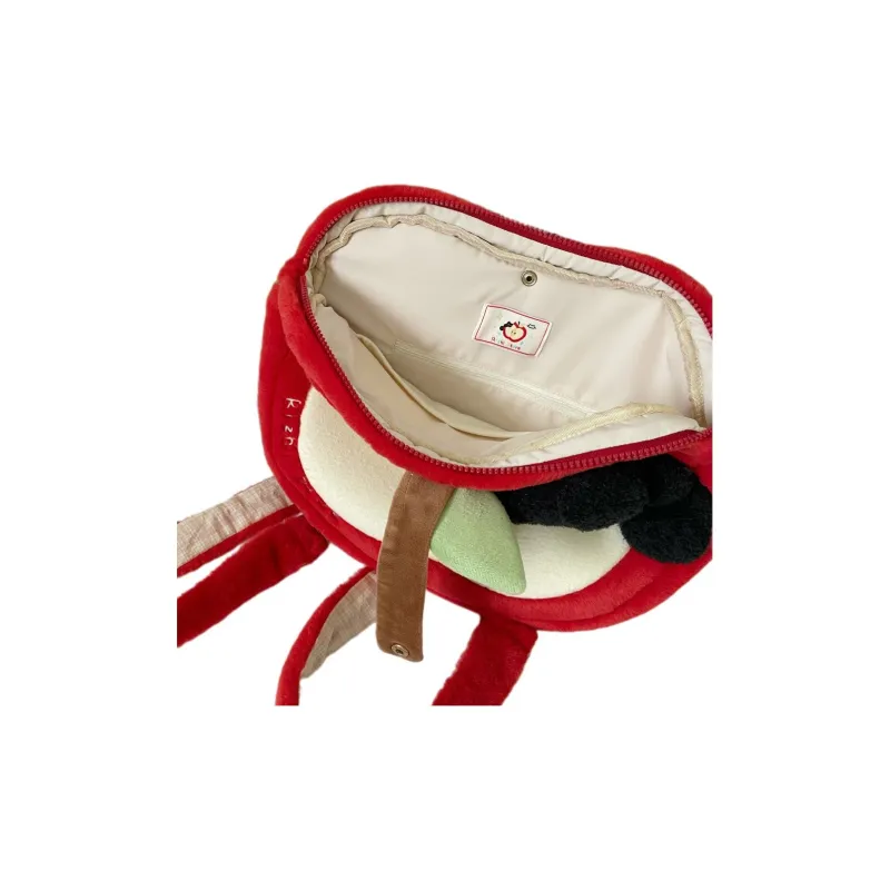 RIZHI STORE Red Apple Plush Unique Design Backpack Regular Women's Red Apple-1