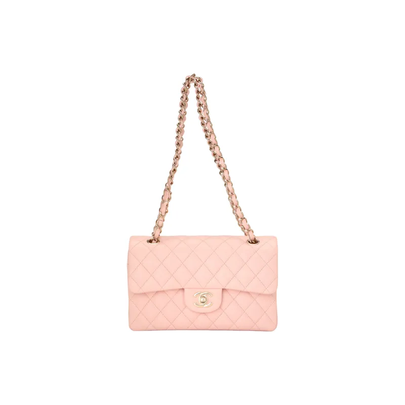 CHANEL Classic Flap CF Shiny Grain Cow Leather Flap Bag, Crossbody Bag, Shoulder Bag Trumpets Women's Light Pink Red-0
