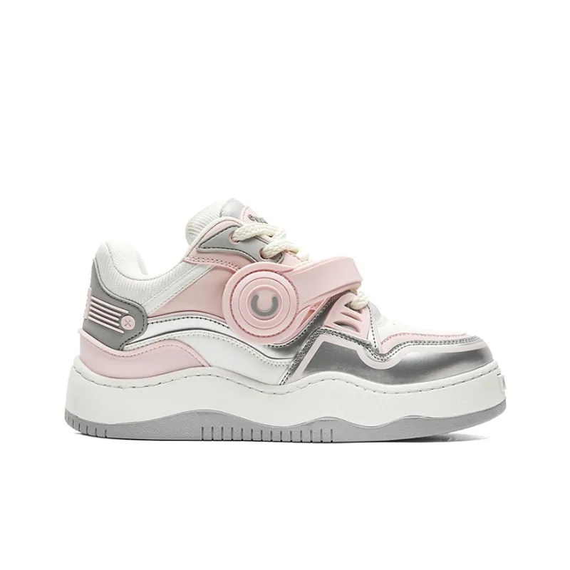 OUBT Hip Hop Couple Trendy Shoes Low Top Skateboard Shoes Unisex White Pink-1