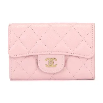 CHANEL Calfskin Card Holder Women's Cherry Blossom Pink