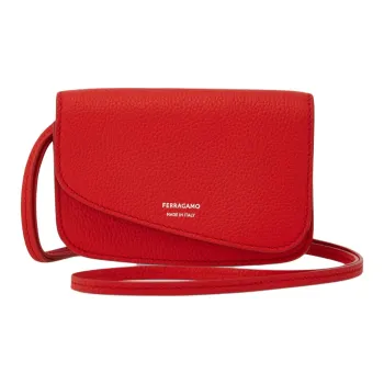FERRAGAMO Textured Cow Leather Shoulder Bag Women's Flame Red