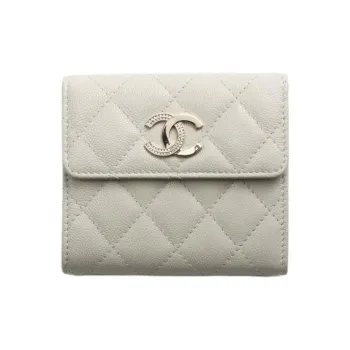 CHANEL Cow Leather Wallet Trumpets Women's Gray