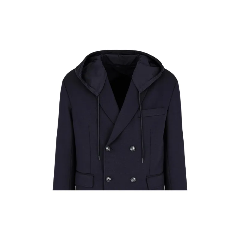 EMPORIO ARMANI Double breasted Blazer In A Soft Wool blend Cloth With A Nylon Hood-4