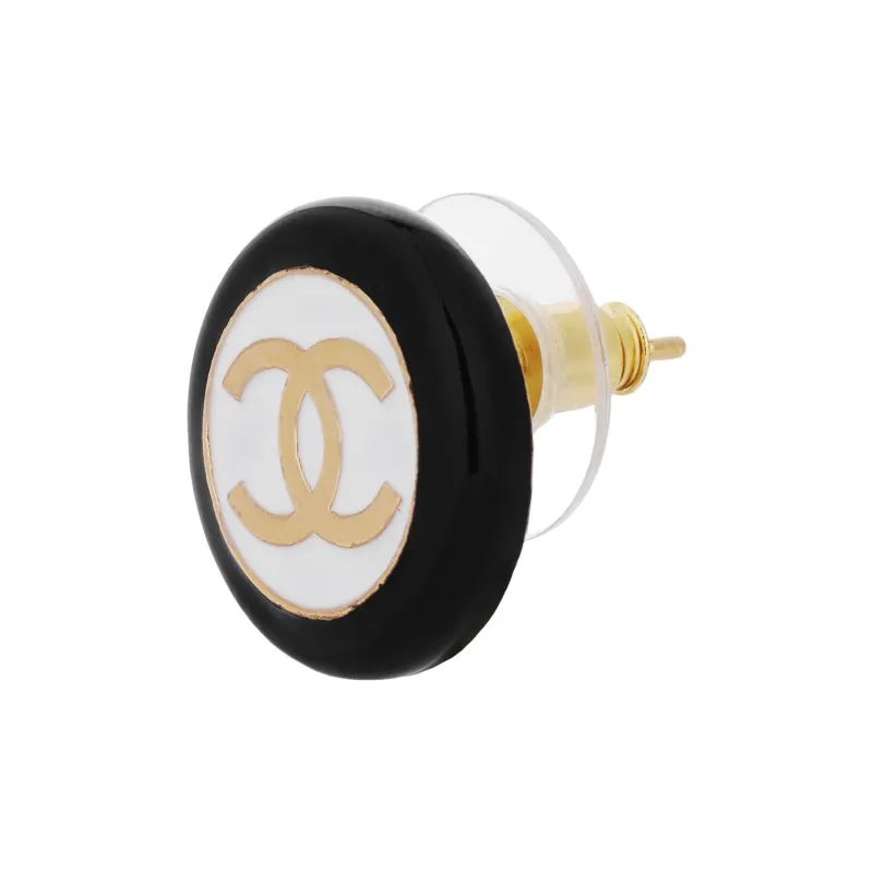 CHANEL   Stud Earrings Unisex Black-2