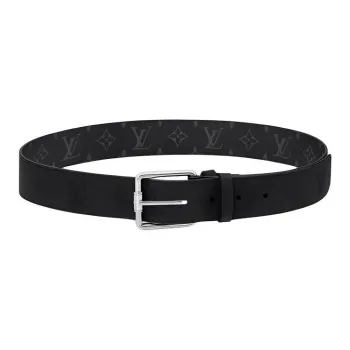 LOUIS VUITTON Leather Belts Men's Black Width 4CM