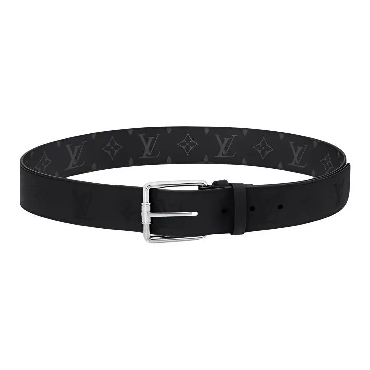 LOUIS VUITTON Leather Belts Men's Black Width 4CM-0