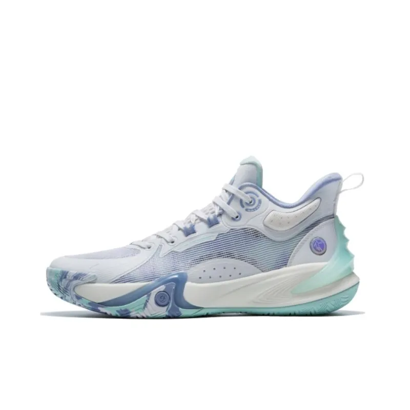 QIAODAN Cushioned Slip-Resistant High-Top Basketball Shoes Men's White Purple-0