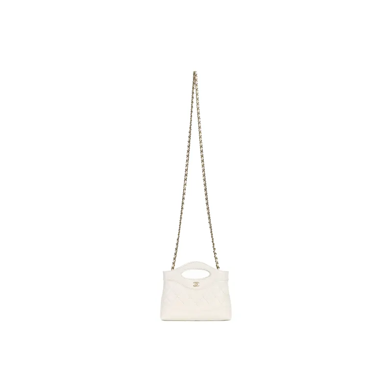 CHANEL Polished Lambskin Chain Handbag, Shoulder Bag, Crossbody Bag Mini Women's White-0