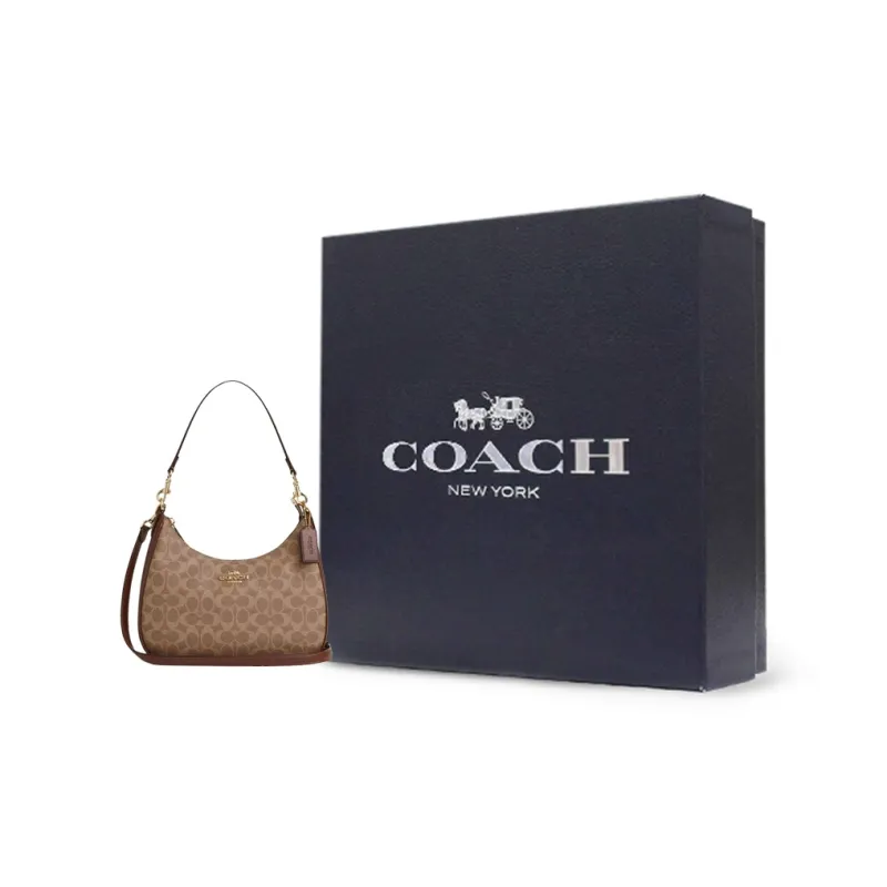 COACH Teri Coated Canvas Crossbody Bag Shoulder Bag Large Size Women's Tan-6