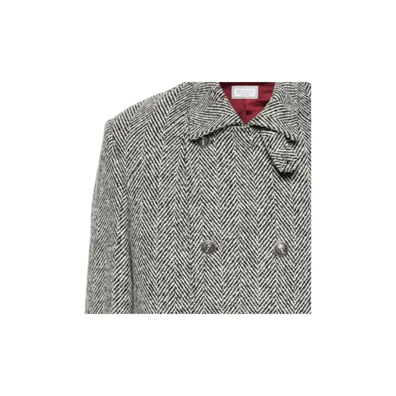 Brunello Cucinelli Herringbone Pattern Double Breasted Coat-5