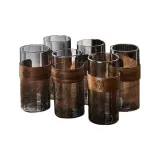 Smoke Gray Wooden Ring Cup 350ML/6 Pack[Heat-Resistant Glass, Broken by Heat Guaranteed Replacement]