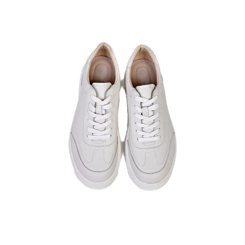 Brounvanm Anti Slip Wear Resistant Mid Top Skateboard Shoes Men's White-4
