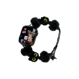 Single Row Beaded Cord Velvet Strap-Cat Head Black