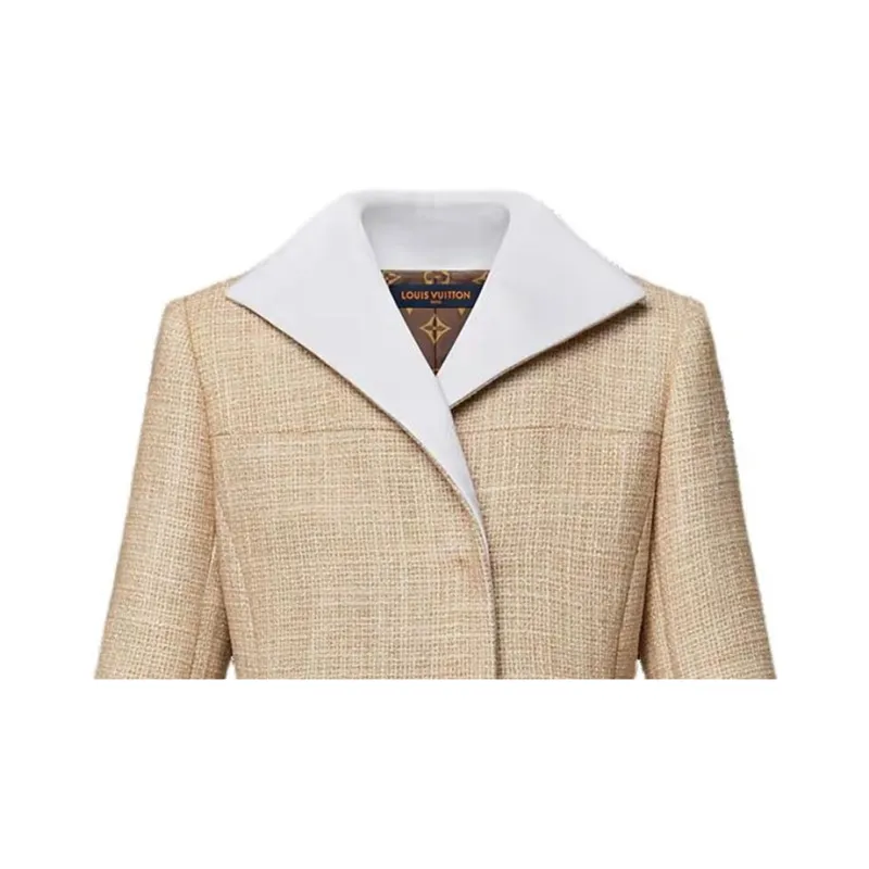 LOUIS VUITTON Graphic Collar Belted Tweed Coat-4