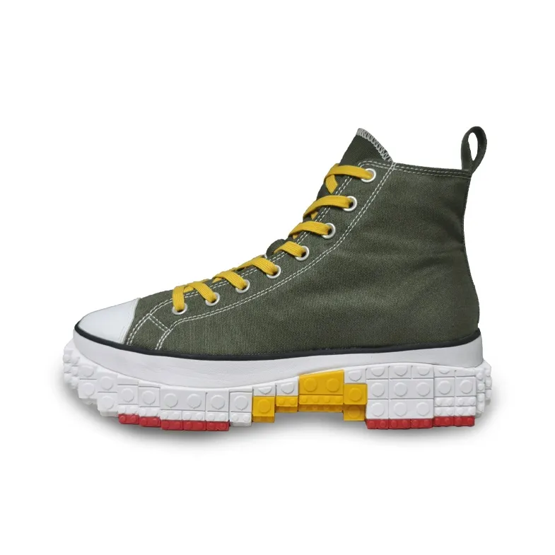 Ccilu Building Blocks Shoes Lightweight Height Increasing High Top Canvas Shoes Unisex GREENPLAX-22