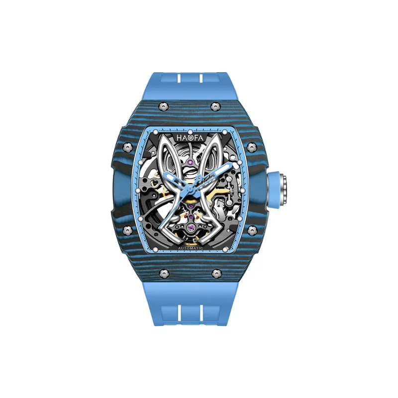 HaofaTourbillon 1985 Automatic Mechanical Movement Rubber Strap Watch Men's Watches Black Dial-4