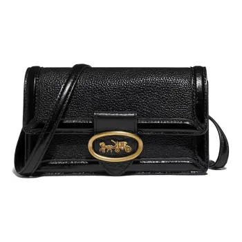 COACH Riley Litchi Grain Leather Trunk Bag, Clutch, Shoulder Bag, Fanny Pack, Crossbody Bag Trumpets Women's Black