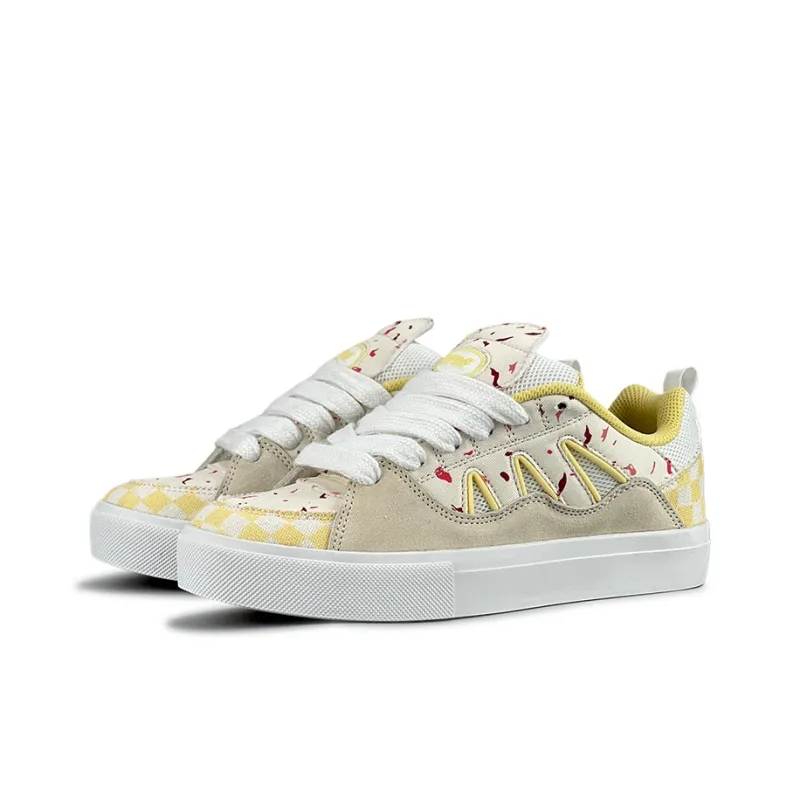 VFDF Durable Lightweight And Breathable Low-Top Skateboard Shoes Unisex Yellow Brown White-2