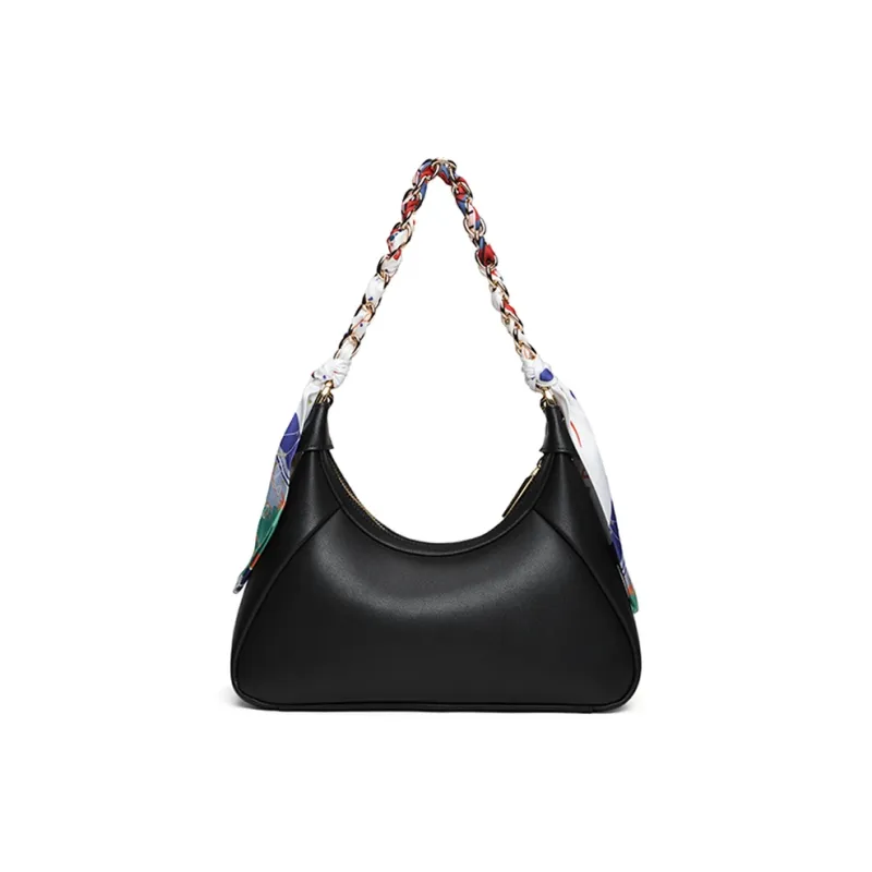 PIERRE CARDIN Cow Leather Shoulder Bag, Crescent Bag, Shoulder Bag Women's Black/Light Brown-2