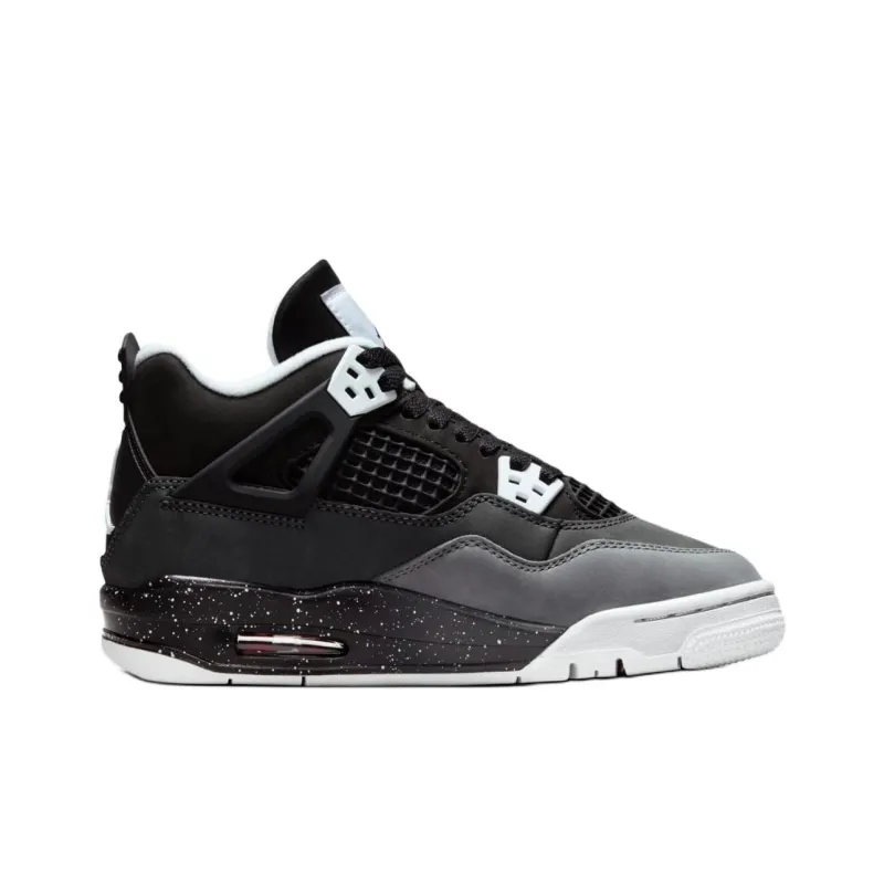 Jordan Air Jordan 4 Slip Resistant Anti Kick High Top Children's Basketball Shoes Black Unisex-1