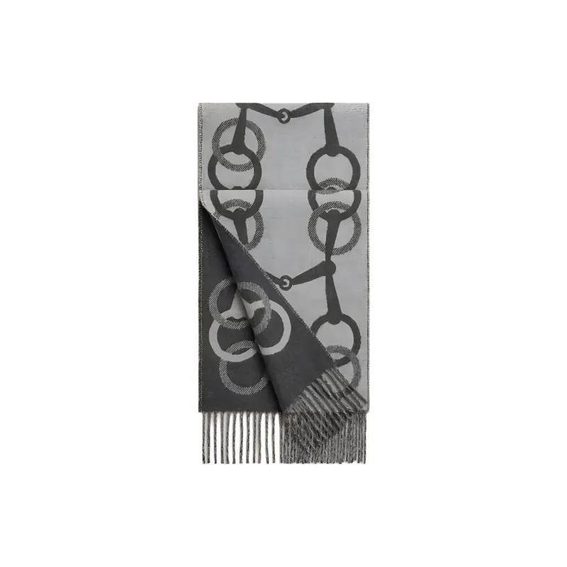 HERMES Cashmere Knit Scarves Unisex Medium Gray-0