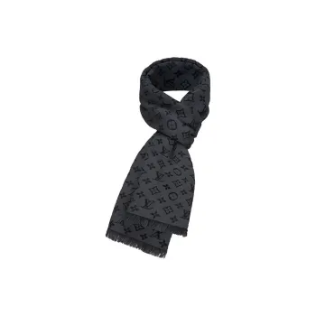 LOUIS VUITTON Wool Knit Scarves Men's Gray Black