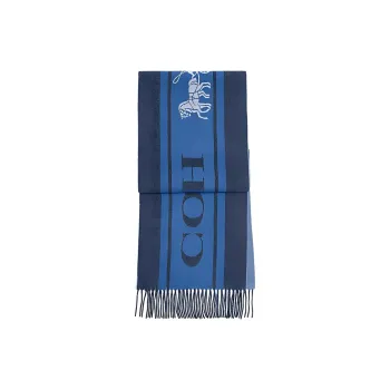 COACH Wool Cashmere Scarf Unisex Navy