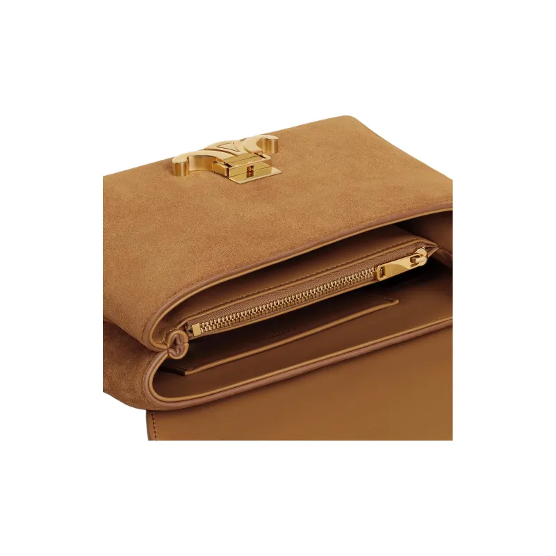 CELINE Suede Calfskin Shoulder Bag, Crossbody Bag, Handbag Women's Brown-3