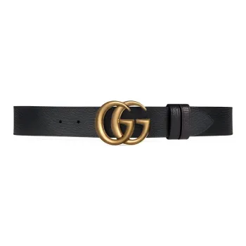 GUCCI Double G Brass Buckle Reversible Textured Leather Belt 1.5W