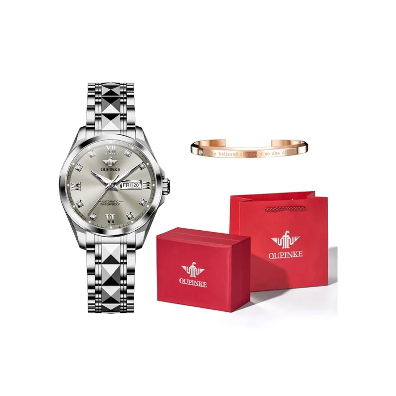 Oupinke Fashionable Versatility Elegance Mechanical Movement Watch Women's Watch White Dial-18